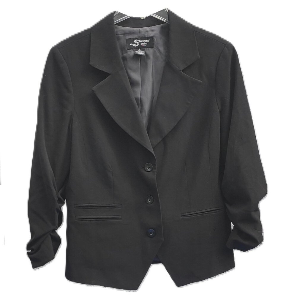 Sharagano Studio Black Blazer Short with Ruched 3/4 Sleeves Size Large
